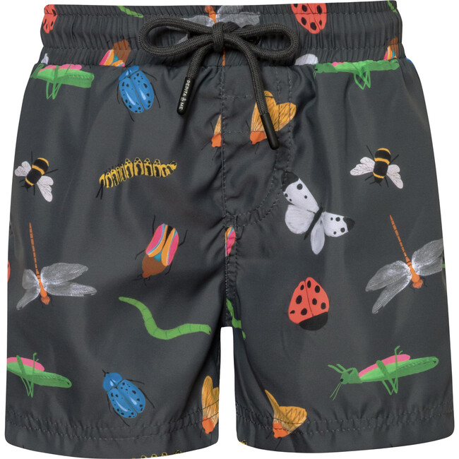 Insects Print Elastic Waist Drawstring Swimshorts, Grey