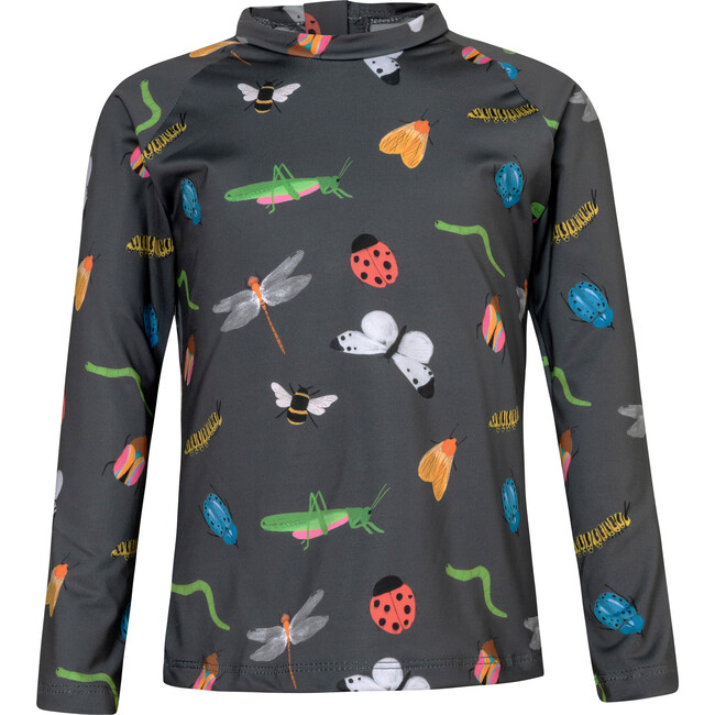 Insects Print Long Sleeve High Neck Rashguard, Grey