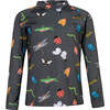 Insects Print Long Sleeve High Neck Rashguard, Grey - Rash Guards - 1 - thumbnail