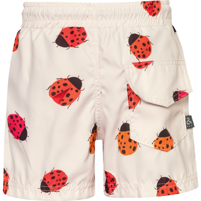 Ladybugs Print Elastic Waist Drawstring Swimshorts, White - Swim Trunks - 3