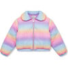 Plush Knit Peter Pan Collar Zip-Up Puffer Jacket, Rainbow - Jackets - 1 - thumbnail