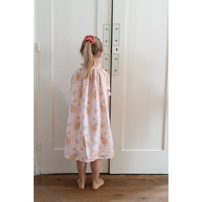 Exquise Giverny Floral Print Gathered Neck Balloon Sleeve Nightdress, Peach - Dresses - 4