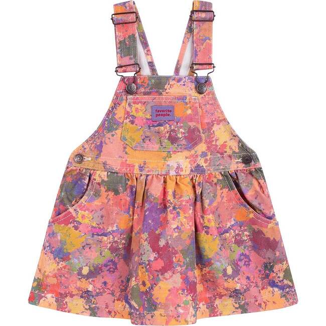 Sophie Front Pocket Short Skirt Overalls, Peach & Multicolors