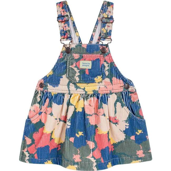 Selena Corduroy Front Pocket Skirt Overalls, Blue & Multicolors