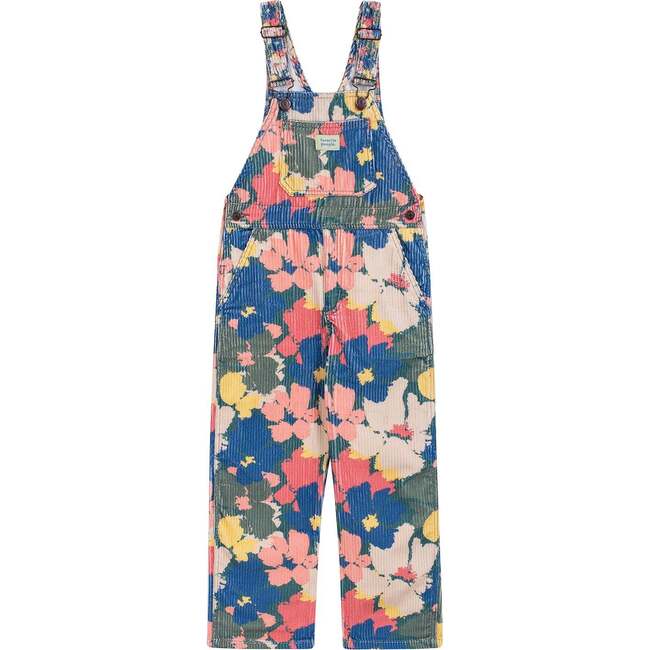 Selena Corduroy Floral Front Pocket Long Overalls, Multicolors