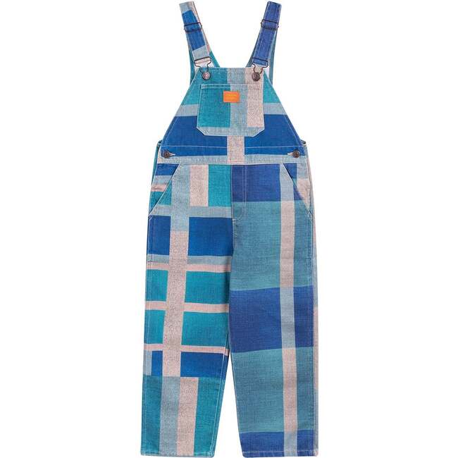 Lucas Front Pocket Long Overalls, Blue & Multicolors