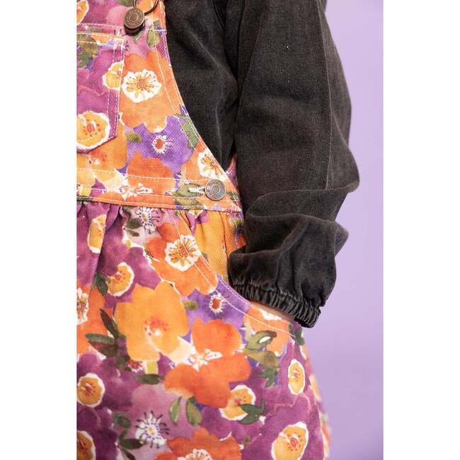 Penelope Floral Front Pocket Short Skirt Overalls, Orange & Purple - Overalls - 5