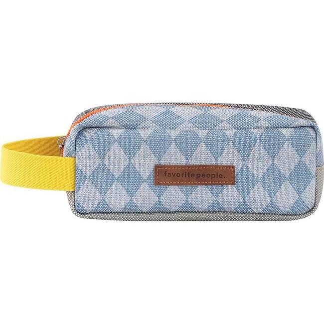 Kids Diamond Pattern Zipper Pencil Case, Green & Multicolors