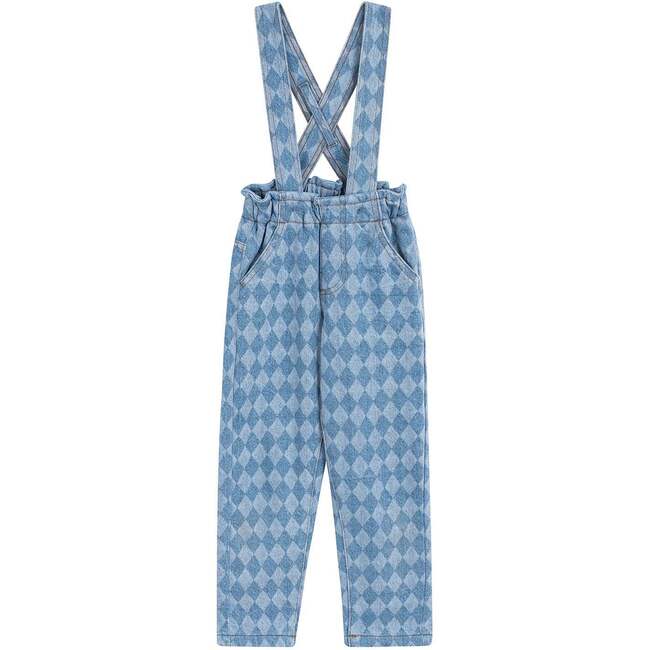 Isabella Diamond Front Pocket Long Pant Overalls, Blue