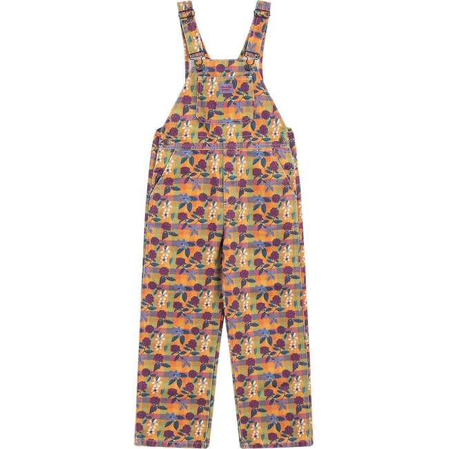 Camila Checked Floral Front Pocket Long Overalls, Purple & Multicolors