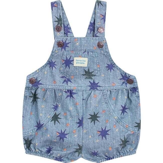 Baby's Benjamin Star Print Denim Front Pocket Overalls, Blue & Multicolors