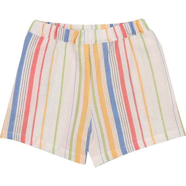 Torrance Stripes Elastic Waistband Bermuda, White & Multicolors