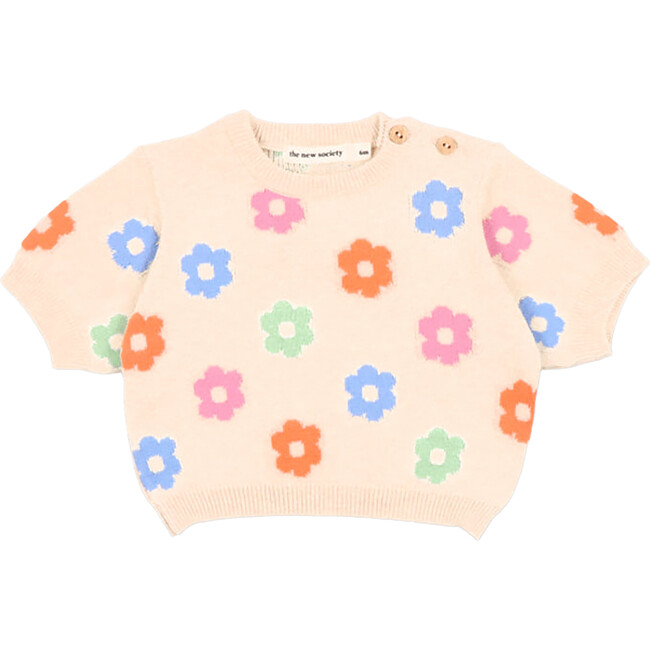 Baby Kent Daisy Intarsia Ribbed Neck Tee, Beige & Multicolors