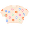 Baby Kent Daisy Intarsia Ribbed Neck Tee, Beige & Multicolors - Blouses - 1 - thumbnail
