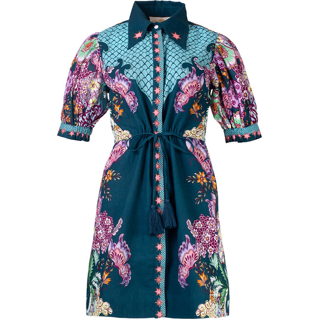 Women's Celia Print Short Sleeve Tie Waist Shirt Dress, Navy Stargaze