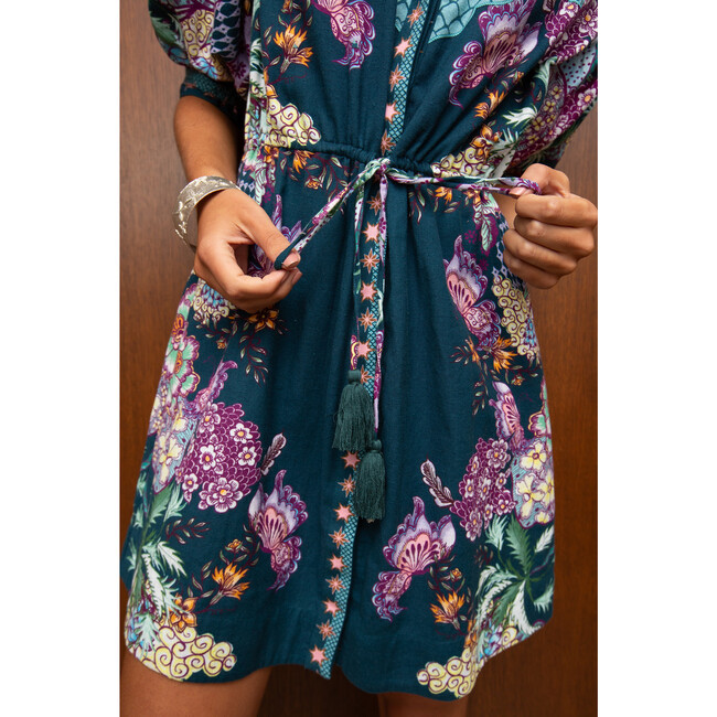 Women's Celia Print Short Sleeve Tie Waist Shirt Dress, Navy Stargaze - Dresses - 3