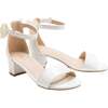 Satin Banded Block Heels, White - Sandals - 1 - thumbnail