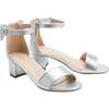 Satin Banded Block Heels, Silver - Sandals - 1 - thumbnail