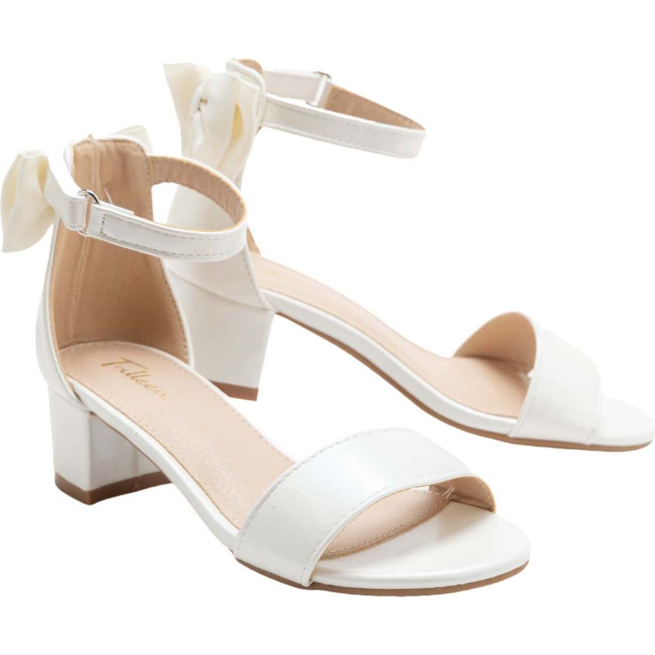 Satin Banded Block Heels, White Tulleen Shoes Maisonette