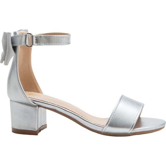 Satin Banded Block Heels, Silver - Sandals - 2