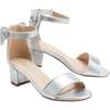 Satin Banded Block Heels, Silver - Sandals - 3