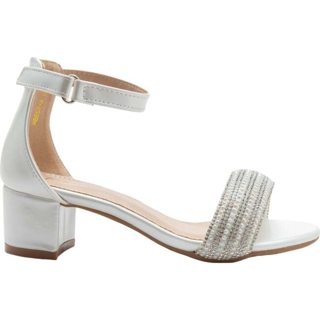 Rhinestone Band Block Heels, White - Sandals - 2