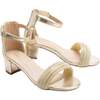 Rhinestone Band Block Heels, Gold - Sandals - 3