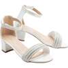 Rhinestone Band Block Heels, White - Sandals - 3