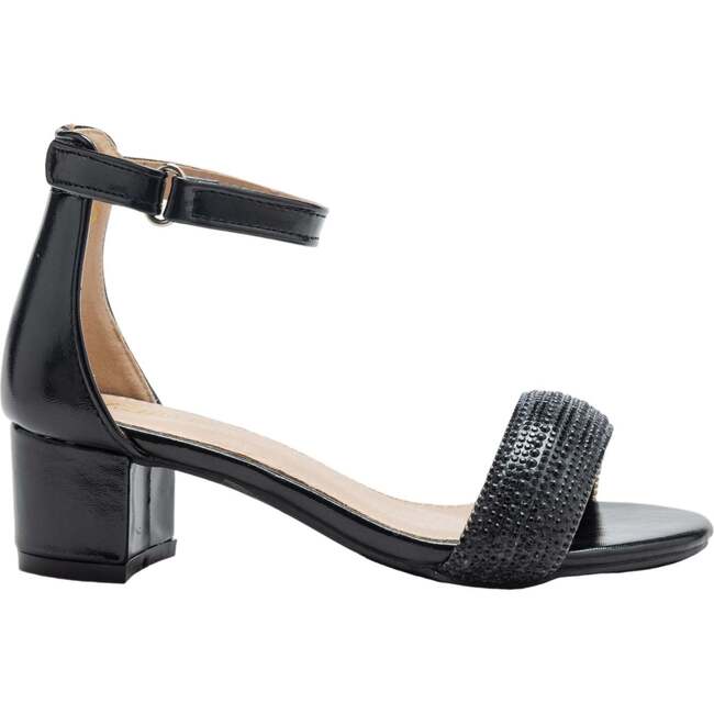 Rhinestone Band Block Heels, Black - Sandals - 2