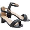 Rhinestone Band Block Heels, Black - Sandals - 3