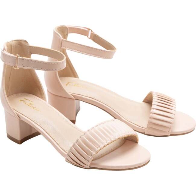 Pleated Lined Band Block Heels, Pink