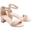 Pleated Lined Band Block Heels, Pink - Sandals - 1 - thumbnail