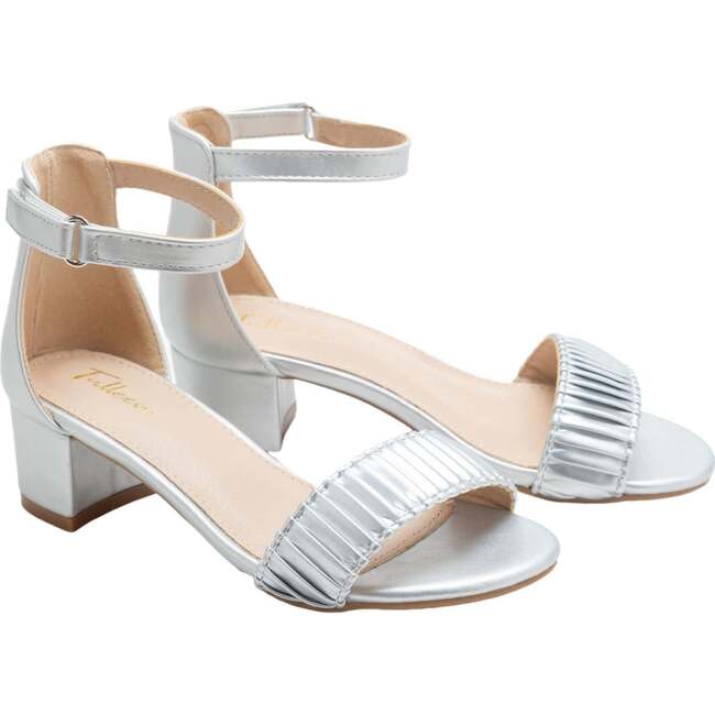 Pleated Lined Band Block Heels, Silver