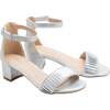 Pleated Lined Band Block Heels, Silver - Sandals - 1 - thumbnail