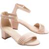 Pleated Lined Band Block Heels, Pink - Sandals - 3