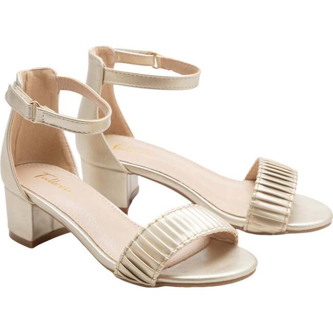 Pleated Lined Band Block Heels, Gold