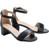 Pleated Lined Band Block Heels, Black - Sandals - 1 - thumbnail