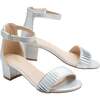 Pleated Lined Band Block Heels, Silver - Sandals - 3