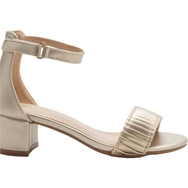 Pleated Lined Band Block Heels, Gold - Sandals - 2