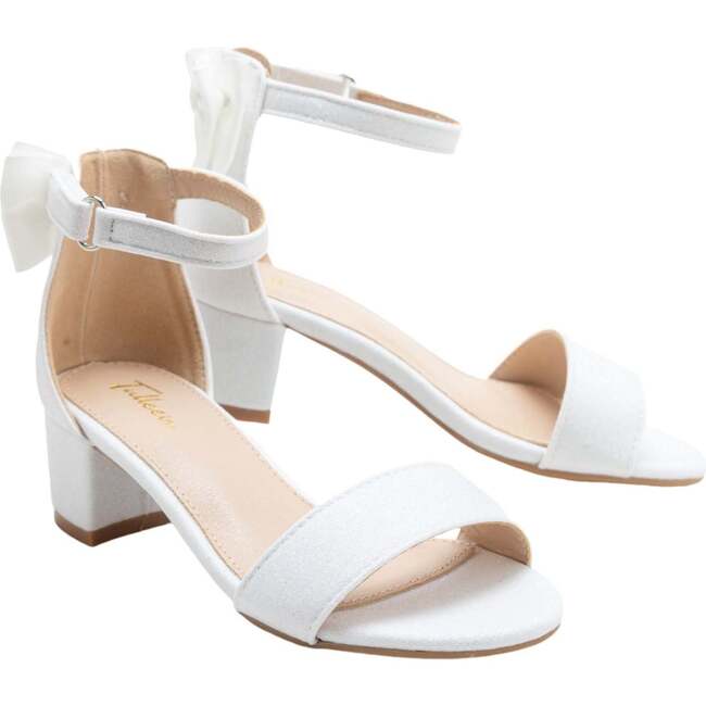 Glitter Banded Block Heels, White - Sandals - 3