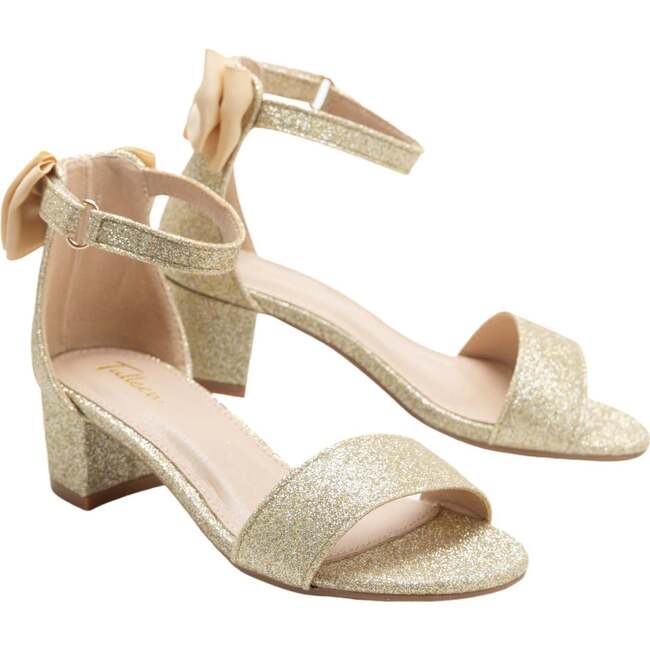 Glitter Banded Block Heels, Gold - Sandals - 3