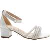 Diagonal Rhinestone Band Block Heels, White - Sandals - 2