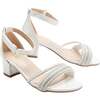 Diagonal Rhinestone Band Block Heels, White - Sandals - 3