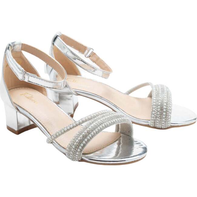 Diagonal Rhinestone Band Block Heels, Silver