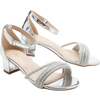 Diagonal Rhinestone Band Block Heels, Silver - Sandals - 3