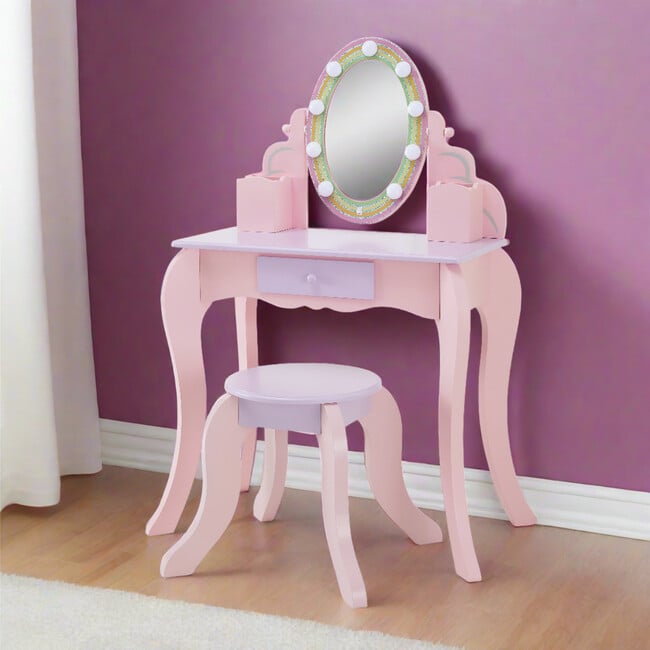 Little Princess Rapunzel Vanity with LED Illuminated Mirror - Woodens - 2