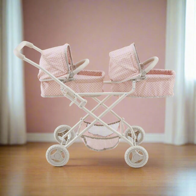 Olivia's Little World Doll Double Bassinet Stroller, Pink/Gray - Doll Accessories - 2