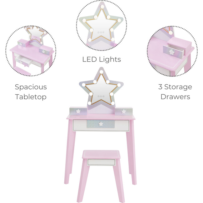 Little Princess Star Vanity with LED Illuminated Mirror - Woodens - 3