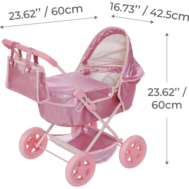 Olivia's Little World Baby Doll Bassinet Pram, Hot Pink - Doll Accessories - 5