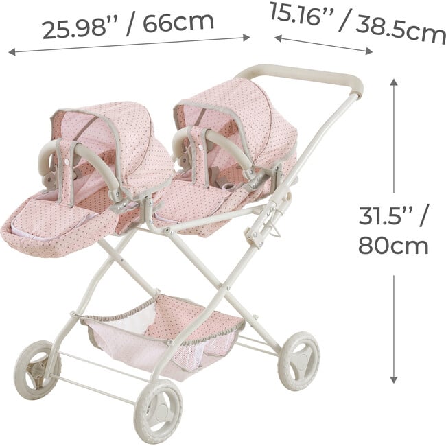 Olivia's Little World Doll Double Bassinet Stroller, Pink/Gray - Doll Accessories - 6